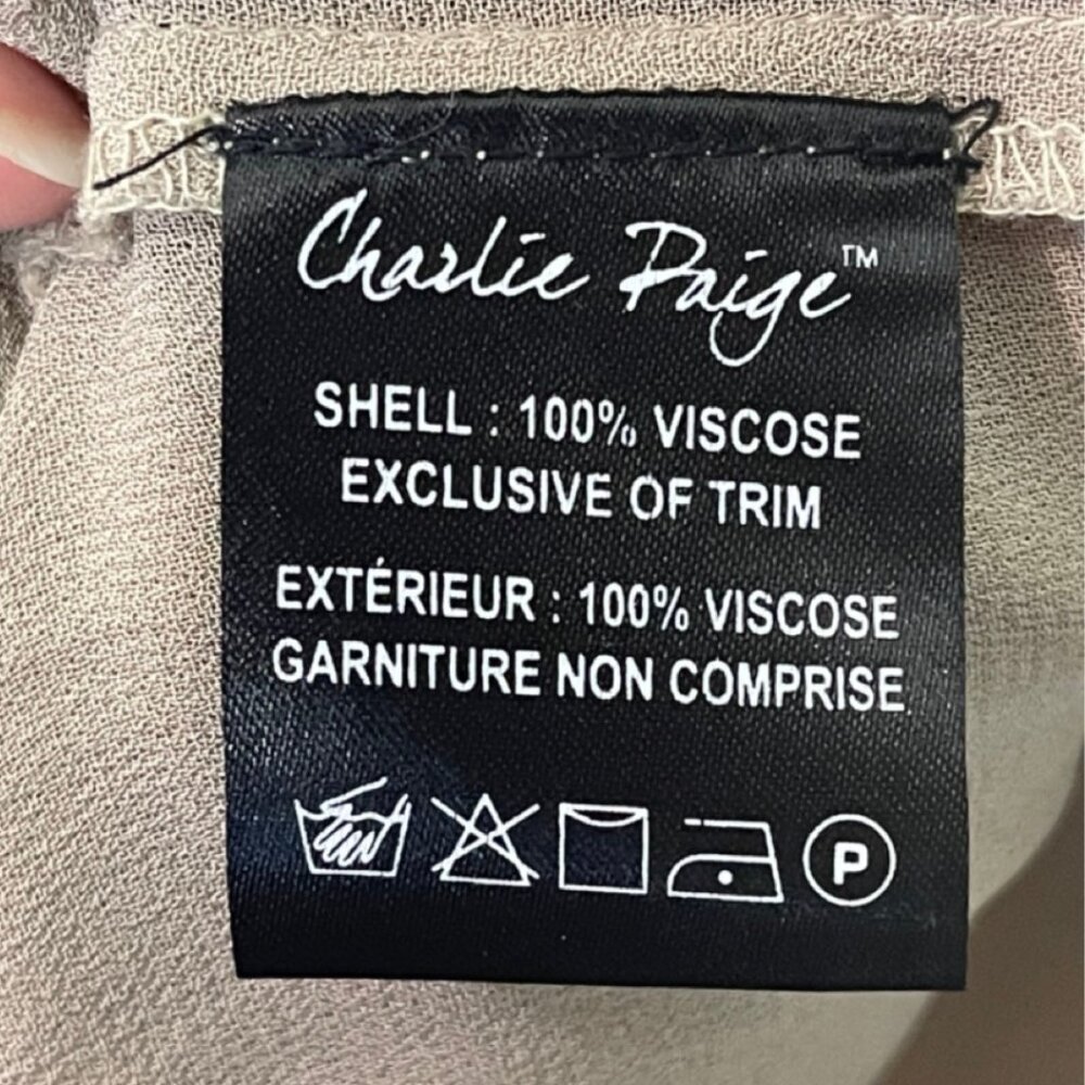 CHARLIE PAIGE | Womens Neutral Nude Pleated Chiffon Mini Dress | Size L/XL - Picture 8 of 11